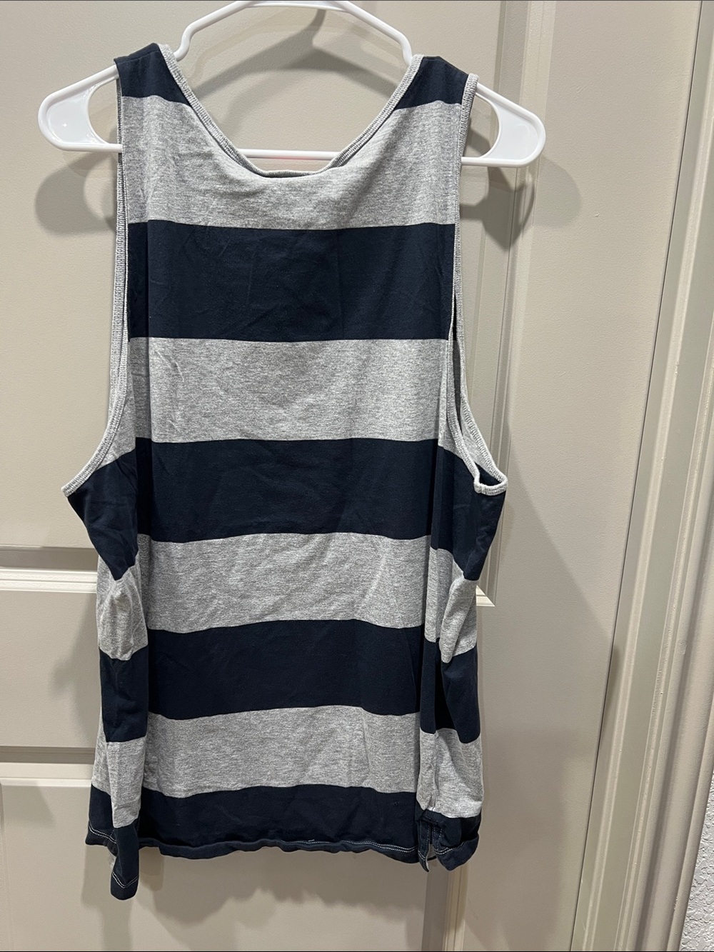 Nike Navy Blue and Gray Striped Tank with Red Logo 100% Cotton - Picture 4 of 6